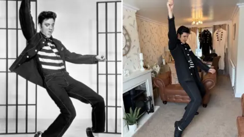 Getty Images/BBC Elvis on left, Lewis on right, striking the same pose
