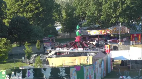 BBC Tarpaulin around a fairground ride in Brockwell Park