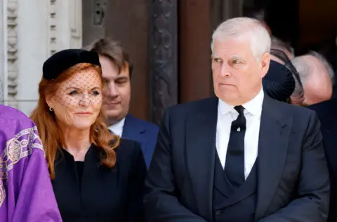 Getty Images Sarah Ferguson and Andrew attending Duchess of Kent's Requiem Mass service at Westminster Cathedral