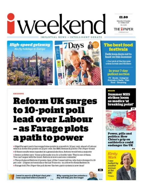 The i front page on Saturday 10 May 2025