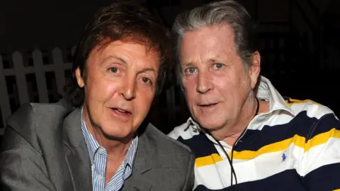 Paul McCartney and Brian Wilson backstage at the Coachella Music and Arts Festival at the Empire Polo Field on April 17, 2009 in Palm Desert, California
