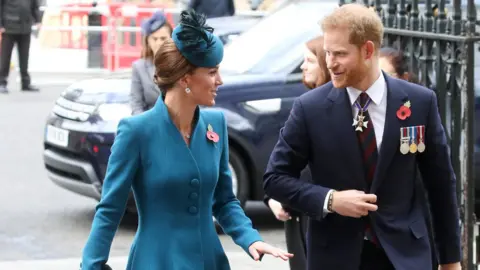 Getty Images Duchess of Cambridge and the Duke of Sussex attend the ANZAC Day Service of Commemoration at Westminster Abbey
