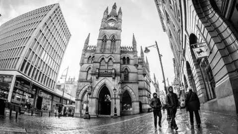 Alamy Bradford street with Wool Exchange centre
