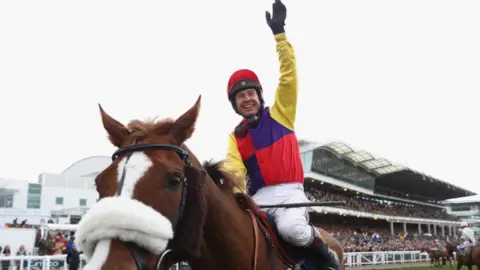 Getty Images Richard Johnson on Native River celebrates after winning the Timico Cheltenham Gold Cup Chase during Gold Cup Day at Cheltenham Racecourse on March 16, 2018