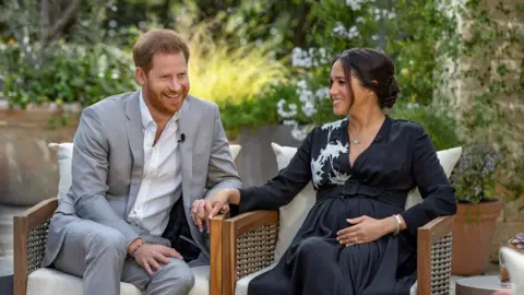 Reuters The Duke and Duchess of Sussex pictured during their interview with Oprah Winfrey