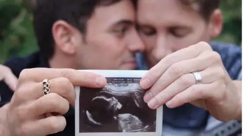 Todd Black Tom Daley and Dustin Lance Black with ultrasound