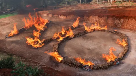 EPA Burning sandalwood spells the word NO at the Directorate of Criminal Investigations (DCI) headquarters in Nairobi, Kenya - Tuesday 28 February 2023