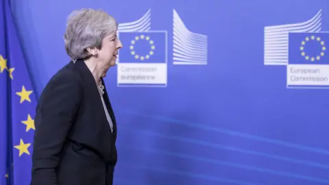 Getty Images Theresa May during her visit to Brussels on 20 February