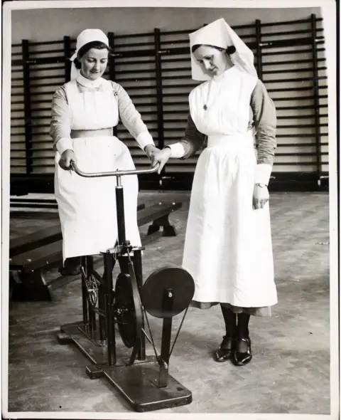 Hulton Archive Nurses trying out the BRI patients' gym