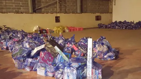 Bags of Christmas presents