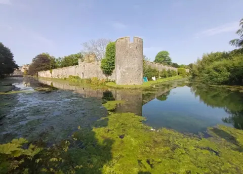 Richard Shaw The moat surrounding The Bishop's Palace and gardens in Wells in Somerset