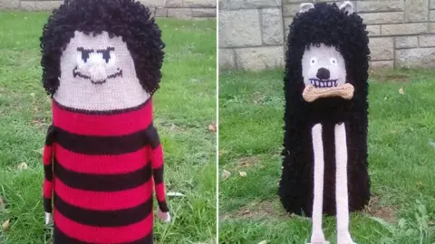 Oldland Knitted Bollards Dennis the Menace and Gnasher