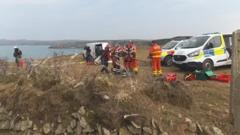 RSPCA Fire and RSPCA rescue teams at cliffs in Mathry, Pembrokeshire