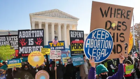 Getty Images Protest outside the Supreme Court for both sides of abortion debate