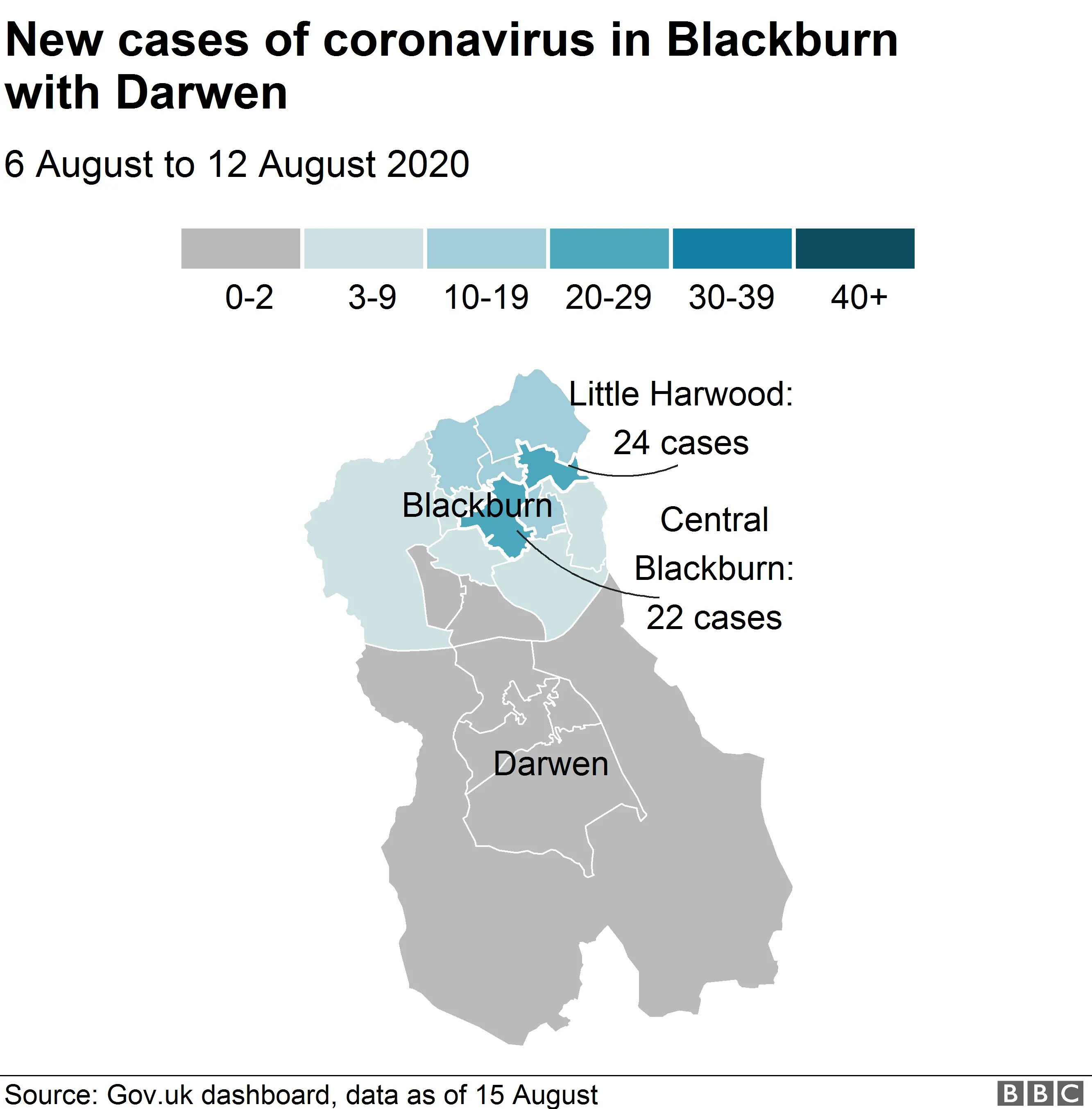 Map showing cases in Blackburn