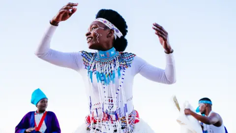 Getty Images Xhosa dancer at the Corona Open J-Bay at Jeffreys Bay, Eastern Cape, South Africa - Monday 11 July 2022