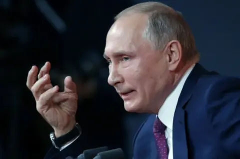 EPA Russian President Vladimir Putin pictured speaking in Moscow, Russia, on 14 December 2017