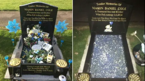 BBC A grave in the cemetery that has been targeted by thieves