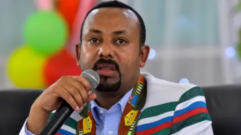 AFP Ethiopian Prime Minister Abiy Ahmed addresses a crowd in the town of Bonga, Ethiopia, on 1 September 15, 2019