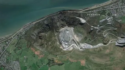 Google Aerial view of the route between Llanfairfechan and Penmaenmawr