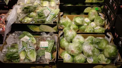 Getty Images Plastic wrapped supermarket produce