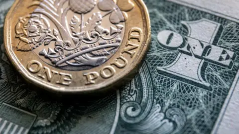 Getty Images A pound coin and a dollar bill