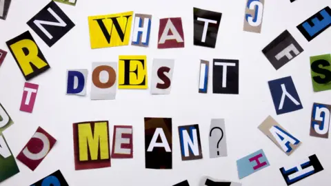 Getty Images A word writing text showing concept of WHAT DOES IT MEAN QUESTION made of different magazine newspaper letters