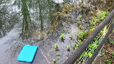 Vandalised property from the hospice floating in the lake