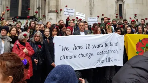 PA Anti-fracking protesters outside the Court of Appeal