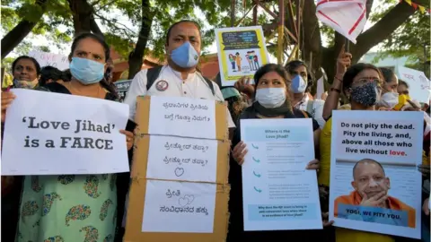 Getty Images Protest against the "love jihad" laws