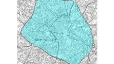 Birmingham City Council A map shows the proposed clean air zone in Birmingham