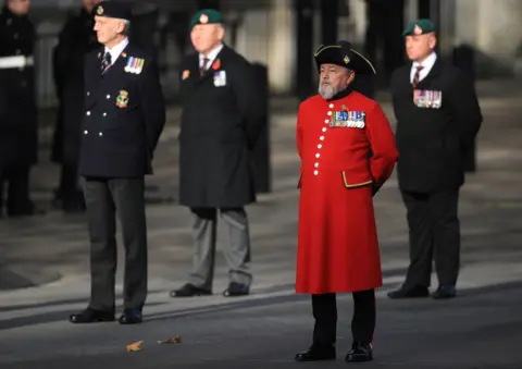 PA Media Veterans attend the Remembrance Sunday service at the Cenotaph, in Whitehall, London