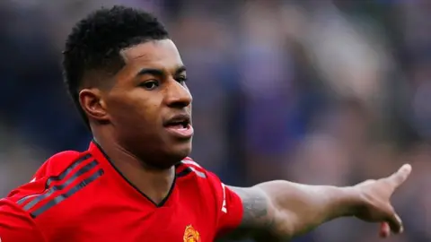 Marcus Rashford celebrates scoring for Manchester United