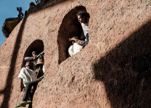 AFP Ethiopian Orthodox pilgrims attend the Christmas celebrations at Saint Mary's Church in Lalibela, Ethiopia - Monday 7 January 2019