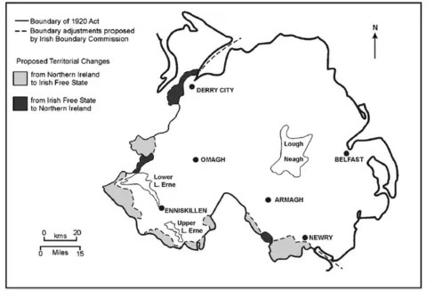 Report of the Irish Boundary Commission 1925 Redrawn map illustrating Boundary Commission proposals for a redrawn Irish border in 1925