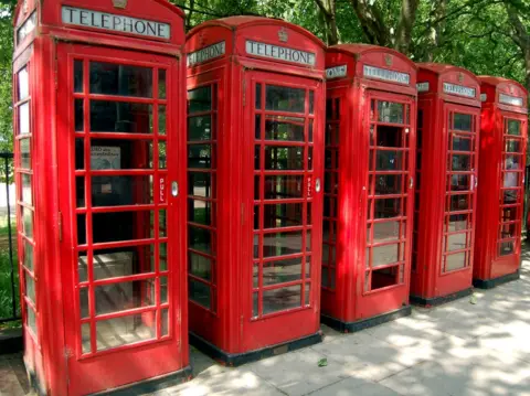 Red phone boxes in London