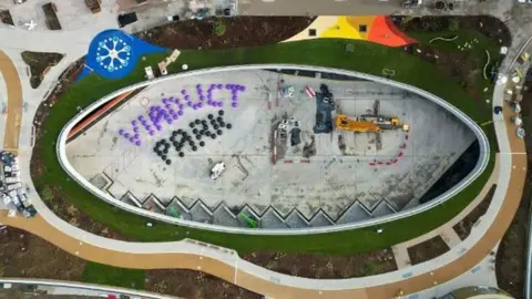 Stockport Council aerial view of viaduct park