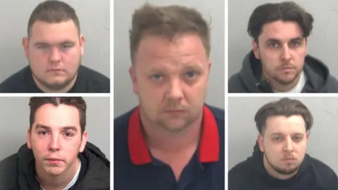 Essex Police Jamie Parker (centre), Dany Johnson (top left), James Hamilton (bottom left), Shane Parker (top right) and Wayne Parker (bottom right)