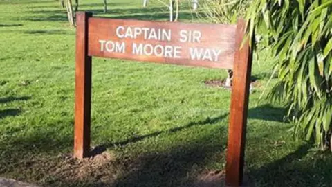 National Memorial Arboretum Sign for Captain Sir Tom Moore way