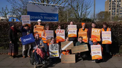 John Fairhall/BBC Junior doctors on strike outside Ipswich Hospital