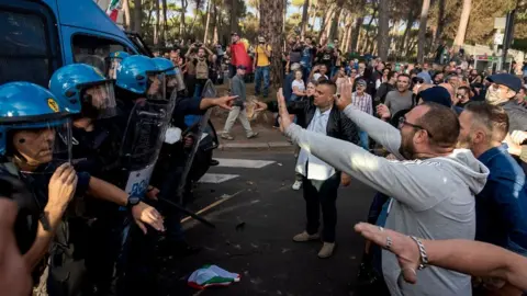Getty Images Clash over Green Pass in Rome, 9 Oct 21