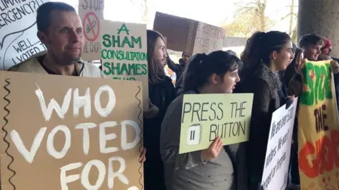 Protesters outside Plymouth City Council