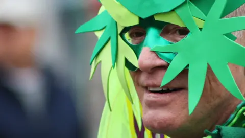 Getty Images Man in a marijuana mask