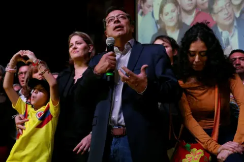 Reuters Gustavo Petro speaks to supporters and the news media after polls close in the first round of the presidential election in Bogota, Colombia, 27 May
