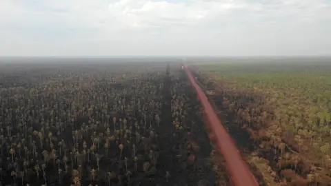 AFP Aerial view of damage caused by wildfires in Otuquis National Park, in the Pantanal ecoregion of south-eastern Bolivia, on August 27, 2019