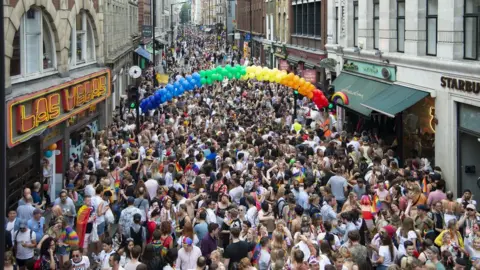 PA Media Members of the Lesbian, Gay, Bisexual and Transgender (LGBT) community take part in the annual Pride Parade in London