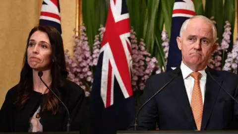 Getty Images Jacinda Ardern and Malcolm Turnbull at their first joint press conference in September 2017