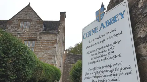 Cerne Abbey entrance sign