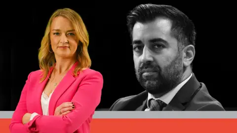 Getty Images Laura Kuenssberg in front of Humza Yousaf