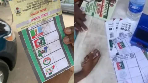 A ballot paper used for the 2023 elections in Lagos and a specimen ballot paper used for voter sensitisation